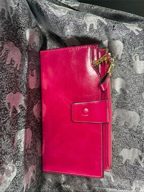 Hot Pink Leather Zip Wallet Clutch - Unbranded